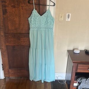 Light Blue/Green Lace Maxi Dress